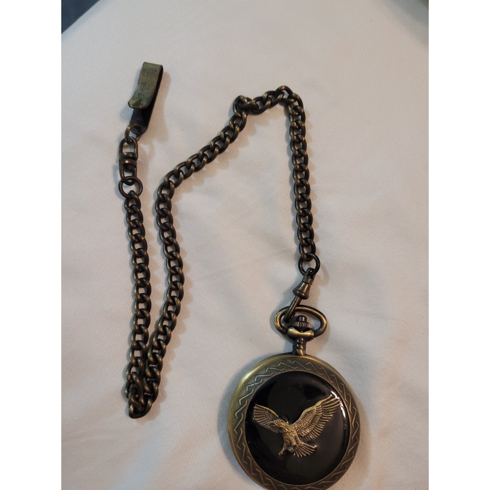 Vintage Benrus Quartz Pocket Watch Eagle Hunter Case Bronze Tone *FAST SHIPPING*